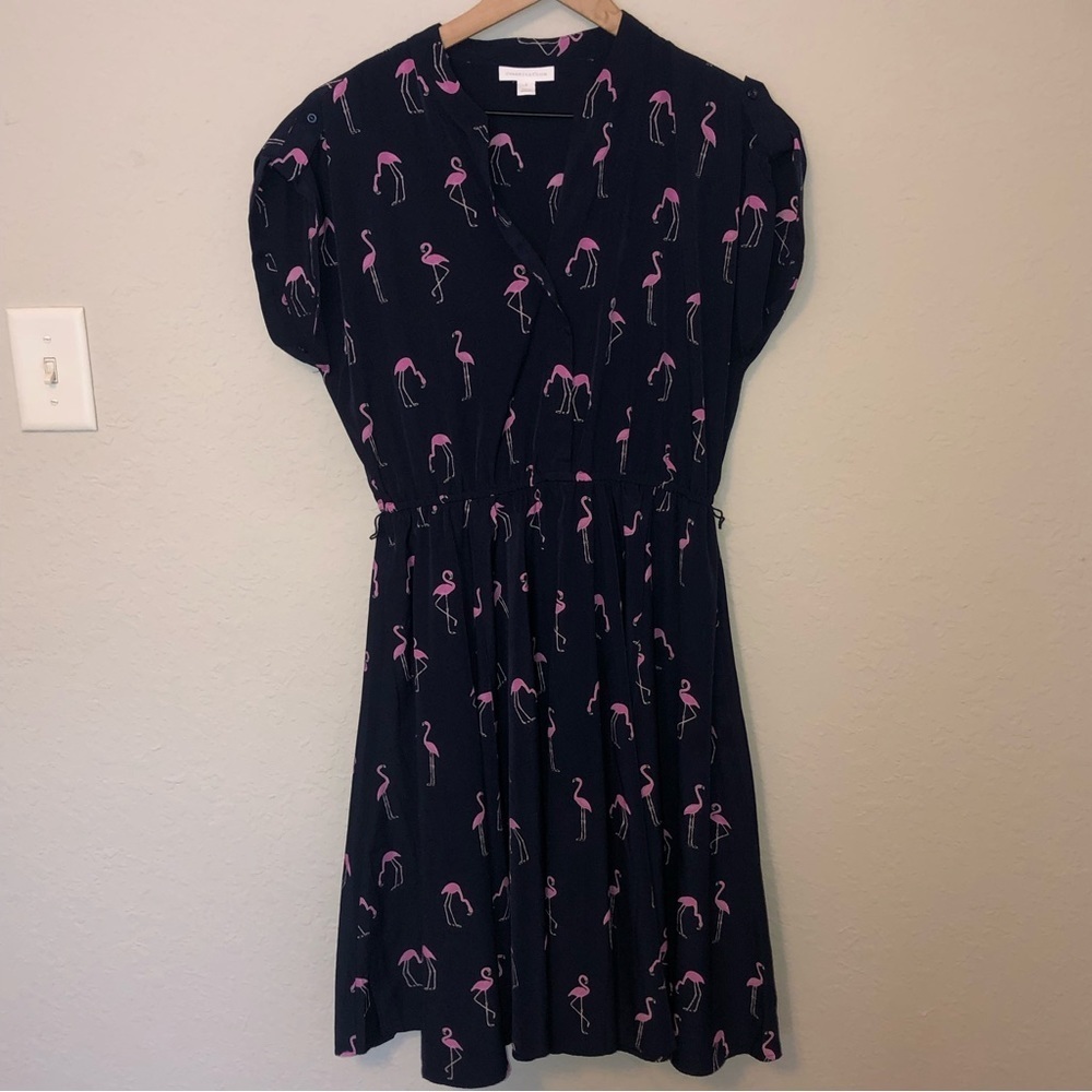 CHARTER Club Flamingo Navy Pink Fit and Flare Short Sleeve Dress Size 6